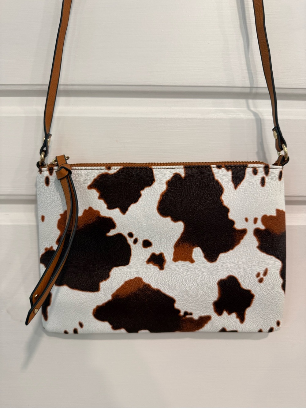 Western Cow Print Crossbody Bag Faux Leather Rodeo Boho Purse Brown White